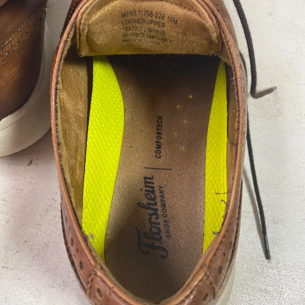 Florsheim Mens 10M Leather Brown Wingtip Oxford Dress Shoes Comfortech